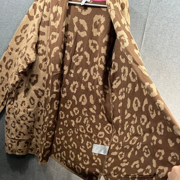 Isaac Mizrahi Live! Jacquard Shawl Collar Sweater Cardigan Leopard, X-Large - Picture 9 of 10